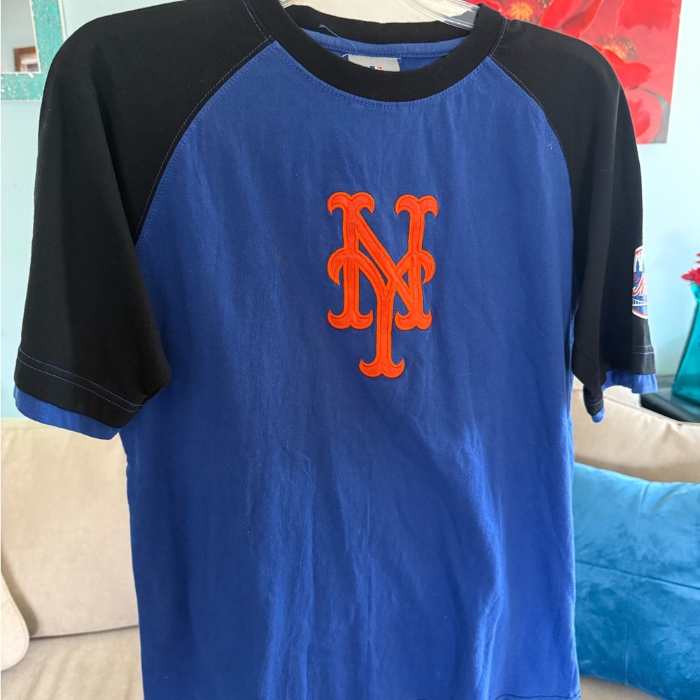 Genuine Merchandise New York Mets Kids Raglan Tee - Blue, Black & Orange Logo